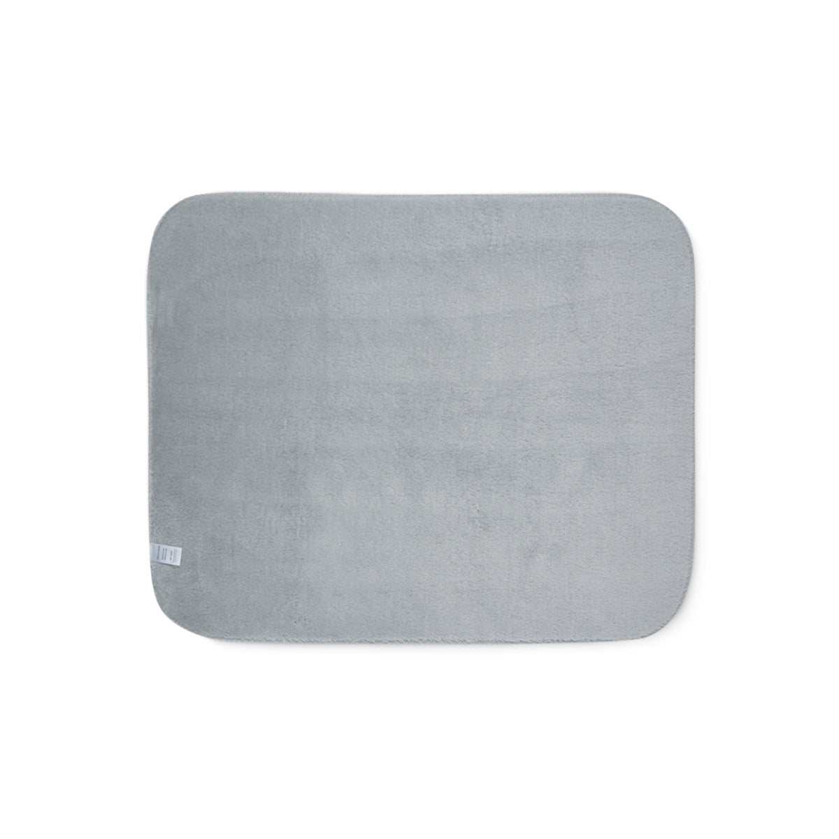 Personalized blue baby blanket with name and a flower, grey sherpa fleece back