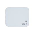 Personalized blue baby blanket with name and a flower, front view with name and flower