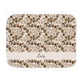 Personalized brown leopard print sherpa blanket with name, front view with name band
