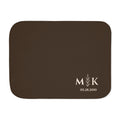Personalized brown sherpa blanket with monogram, front view with monogram