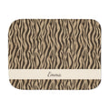Personalized brown tiger stripe sherpa blanket with name, front view with name band
