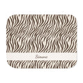Personalized brown zebra print sherpa blanket with name, front view with name band