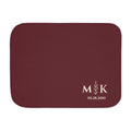 Personalized burgundy sherpa blanket with monogram, front view with monogram