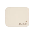 Personalized cream baby blanket with name and a bee, front view with name and bee