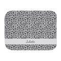 Personalized grey leopard print sherpa blanket with name, front view with name band