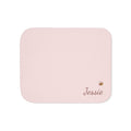 Personalized pink baby blanket with name and a bee, front view with name and bee