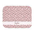 Personalized pink leopard print sherpa blanket with name, front view with name band