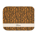 Personalized tiger stripe sherpa blanket with name, front view with name band
