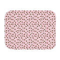 Pink leopard print sherpa blanket laid flat, showing open blush and dusty rose rosettes with a white sherpa edge