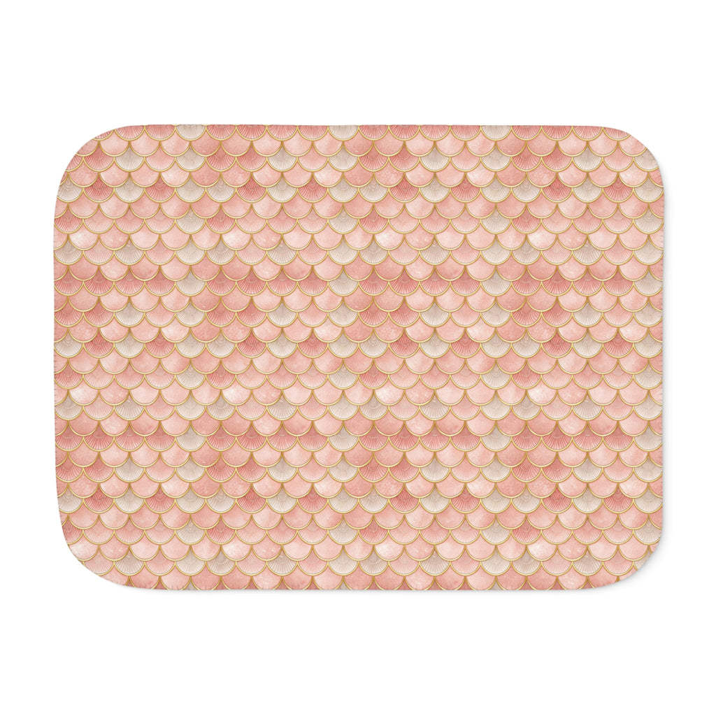 Pink Mermaid Scale Sherpa Blanket laid flat, front view