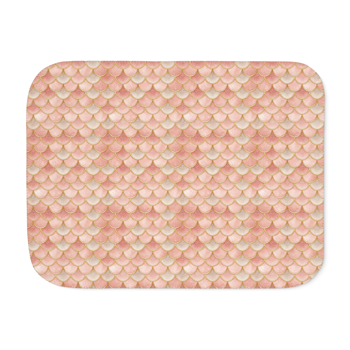 Pink Mermaid Scale Sherpa Blanket laid flat, front view
