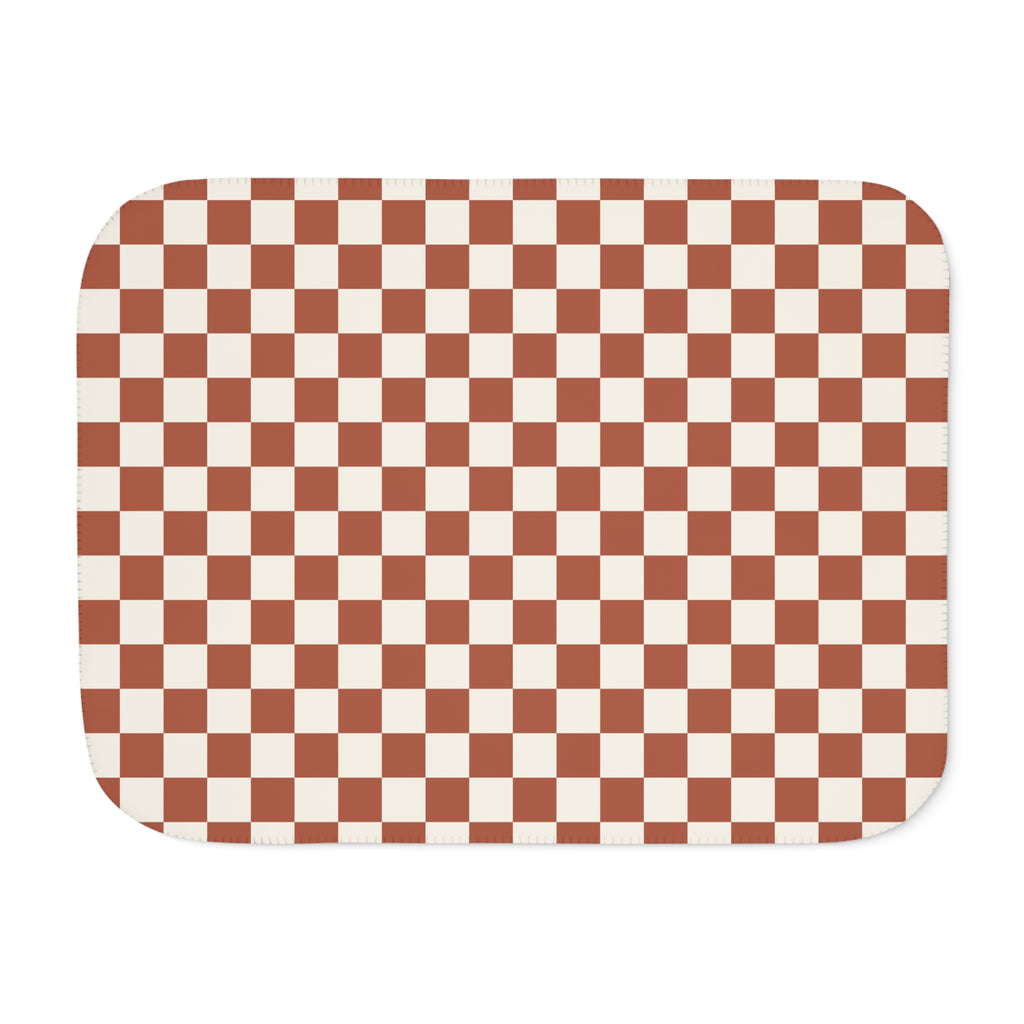 Terracotta Checkered Sherpa Blanket laid flat, front view